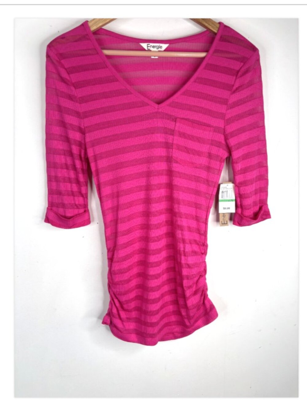 VTG Y2K Deadstock Energie Stripe Top L NWT Pink V-Neck Sheer Babydoll Bella Swan